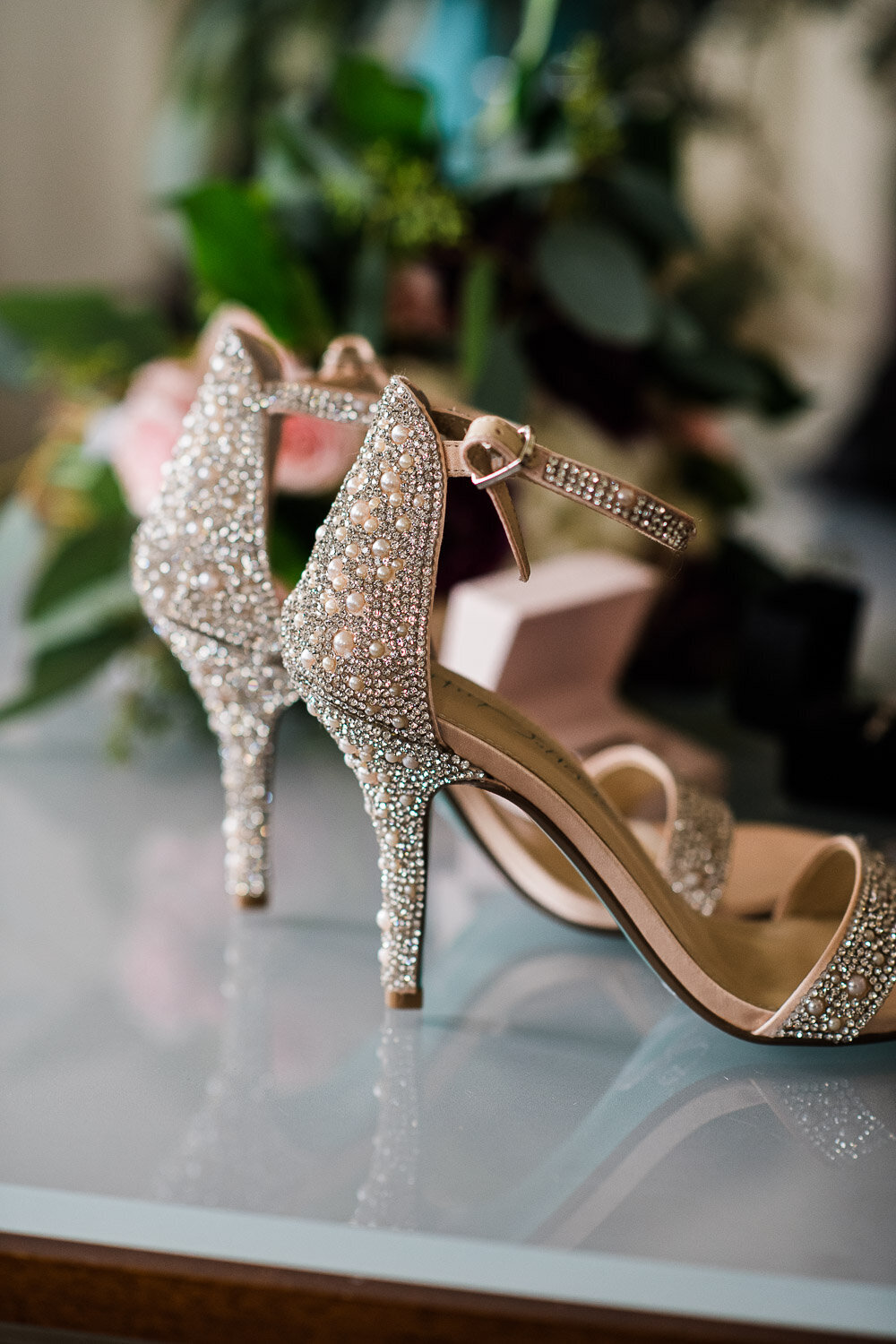 beaded back of bridal shoes