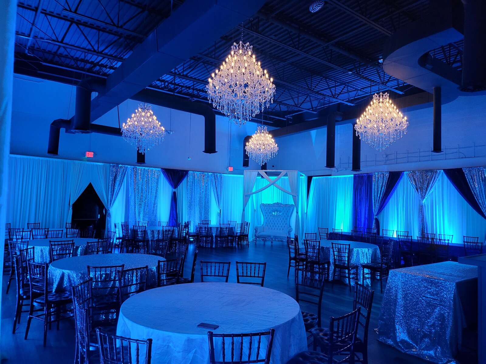 Wedding Event with Backdrop Full Room Drapery and Canopy Rentals in Metro Detroit