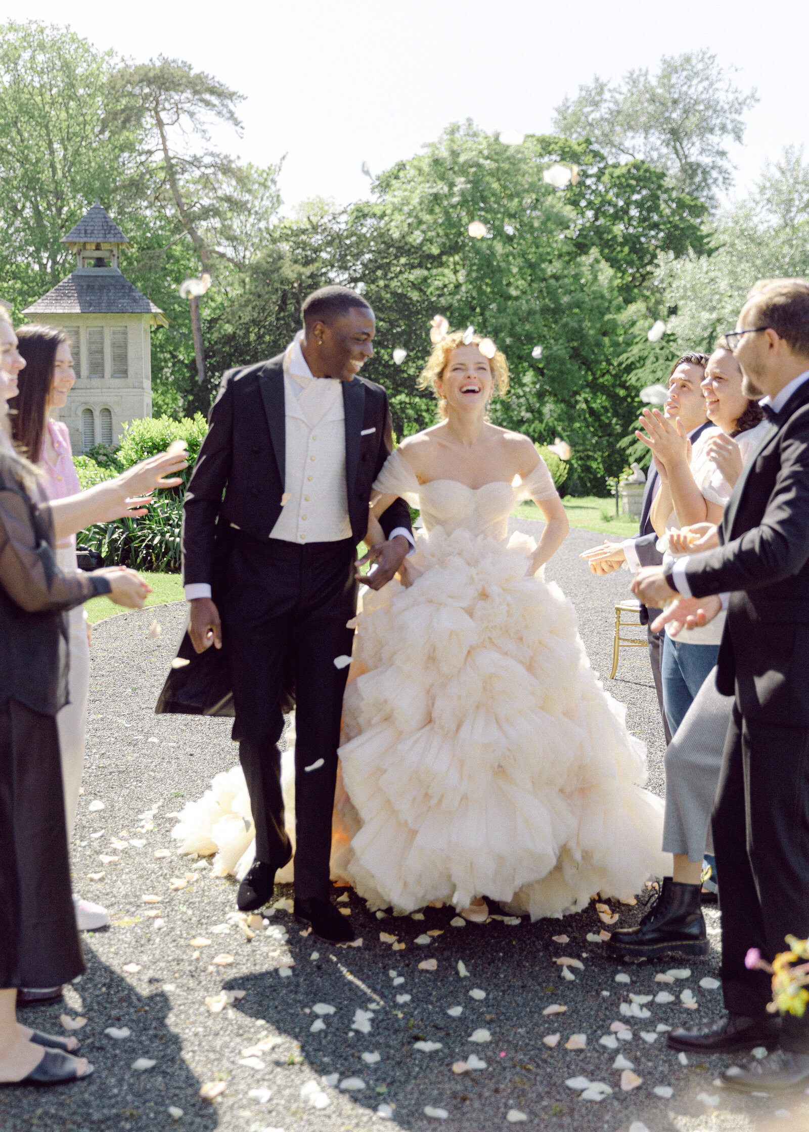 Luxury wedding bride and groom ceremony confetti editorial fine art chateau french-4