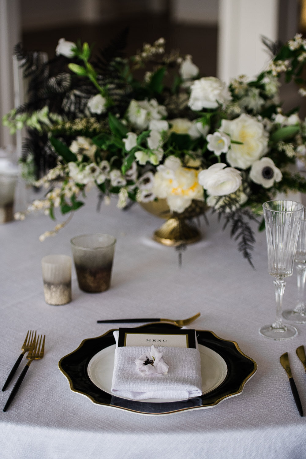 dramatic black and white table settings