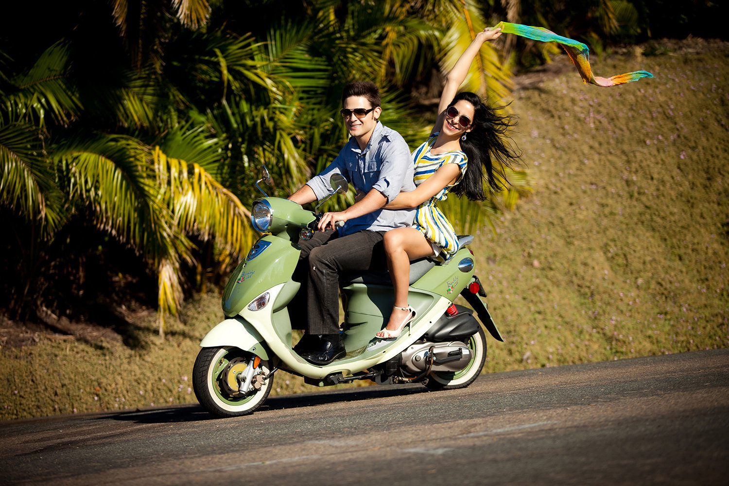 Presidio Park engagement photos fun couple on scooter
