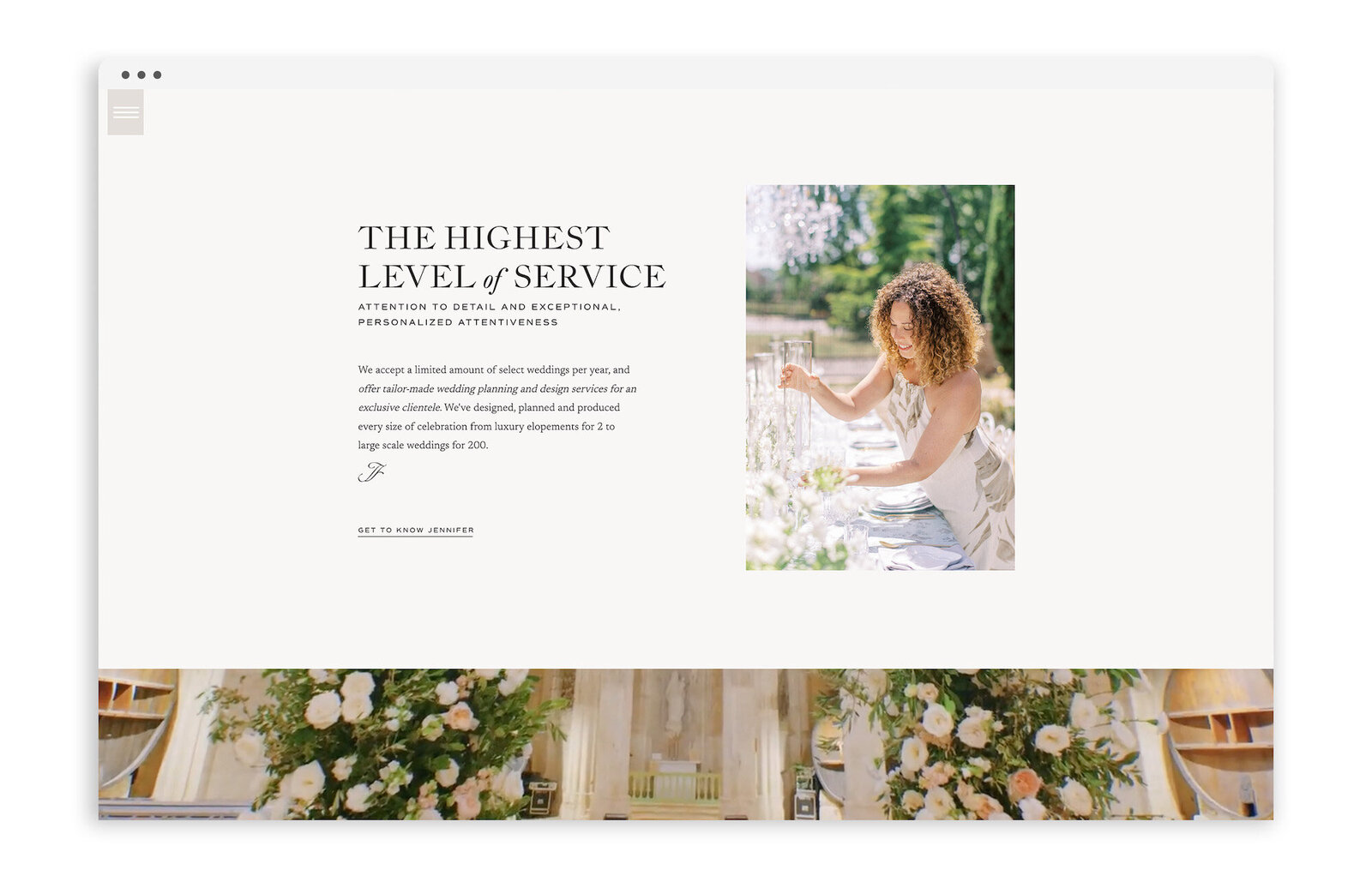 Custom Showit Web Design Designs Designer Designers for Wedding Planners - Jennifer Fox Weddings - With Grace and Gold