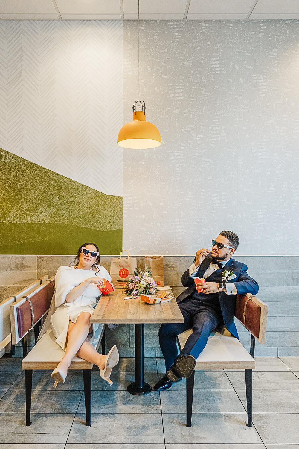bride and groom stop for a snack at mcdonalds in boston