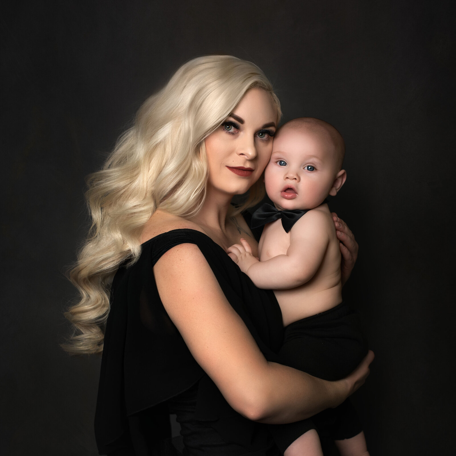 mom and baby in black