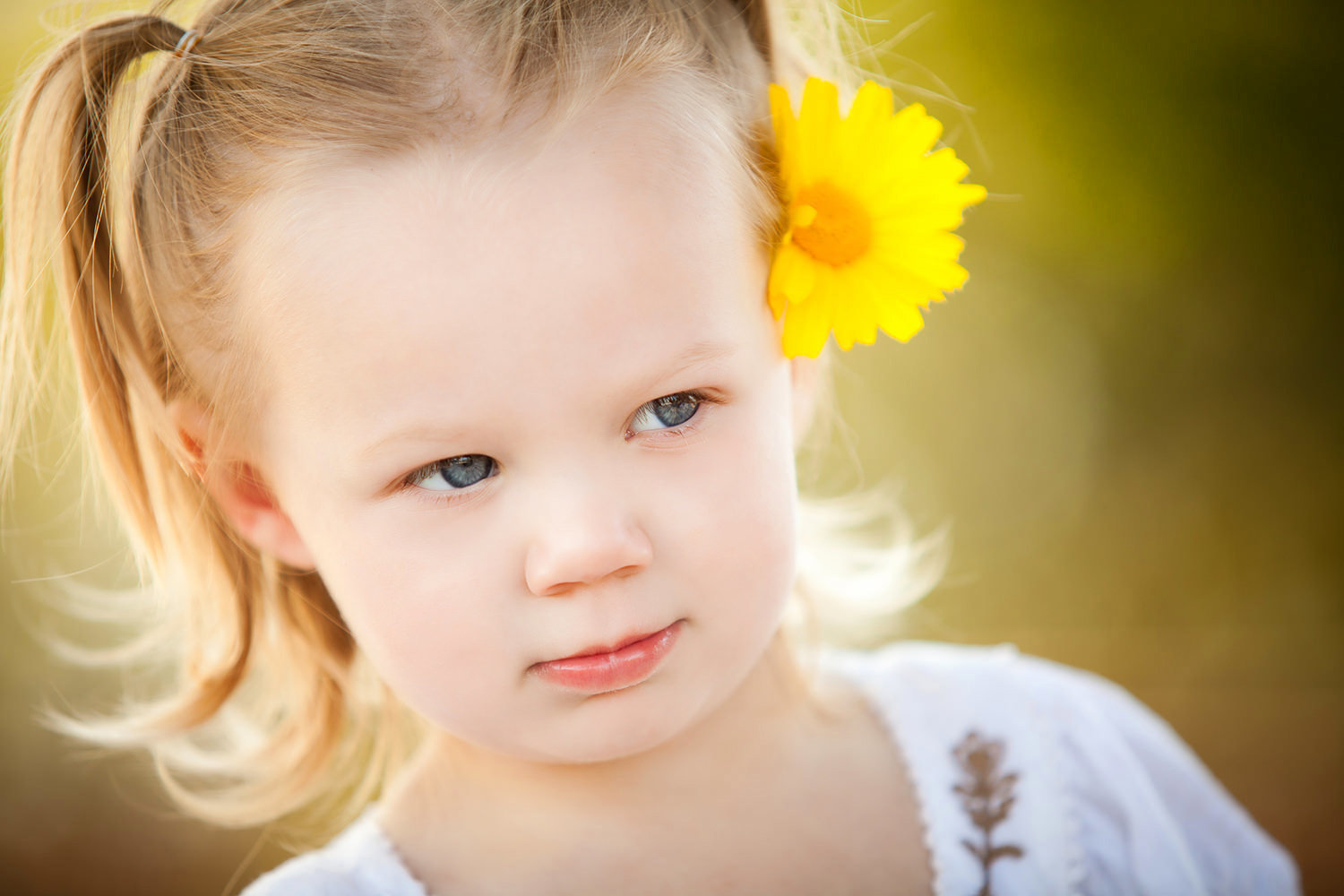 san diego family photographer | little girl with flowers in her hair slight smiling
