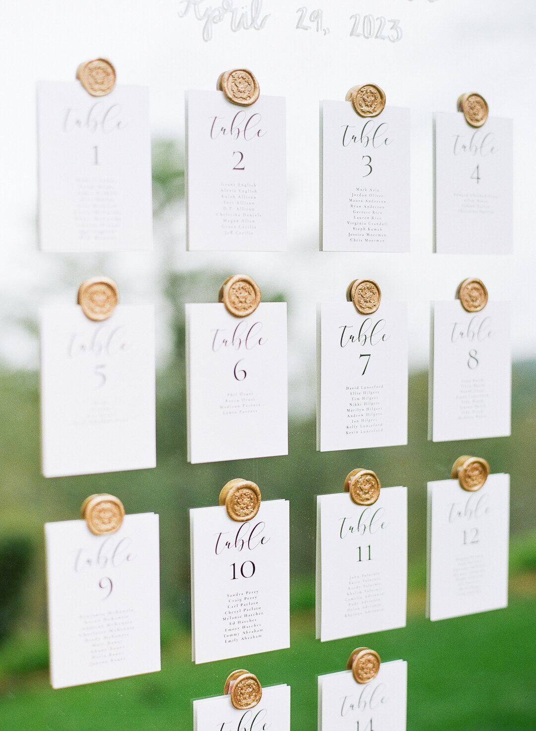 Detail of wedding reception seating chart