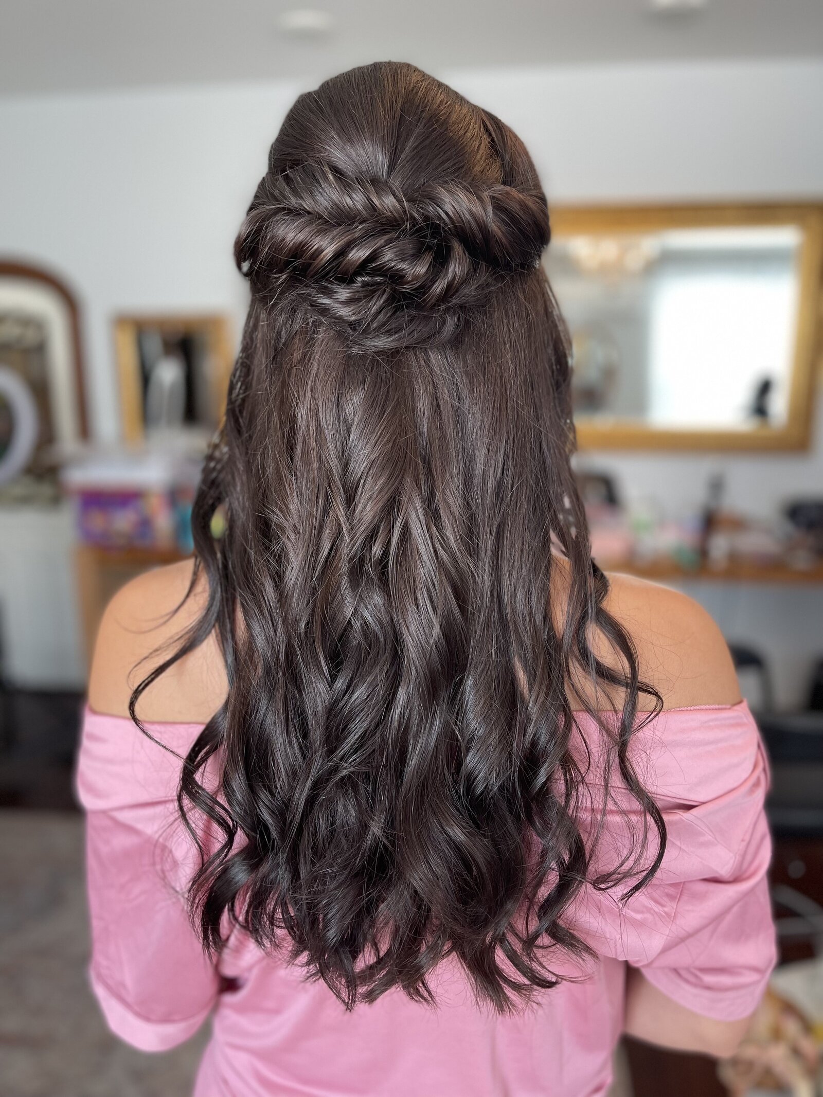 Bridesmaid elegant half up half down bridal stylist Kansas City