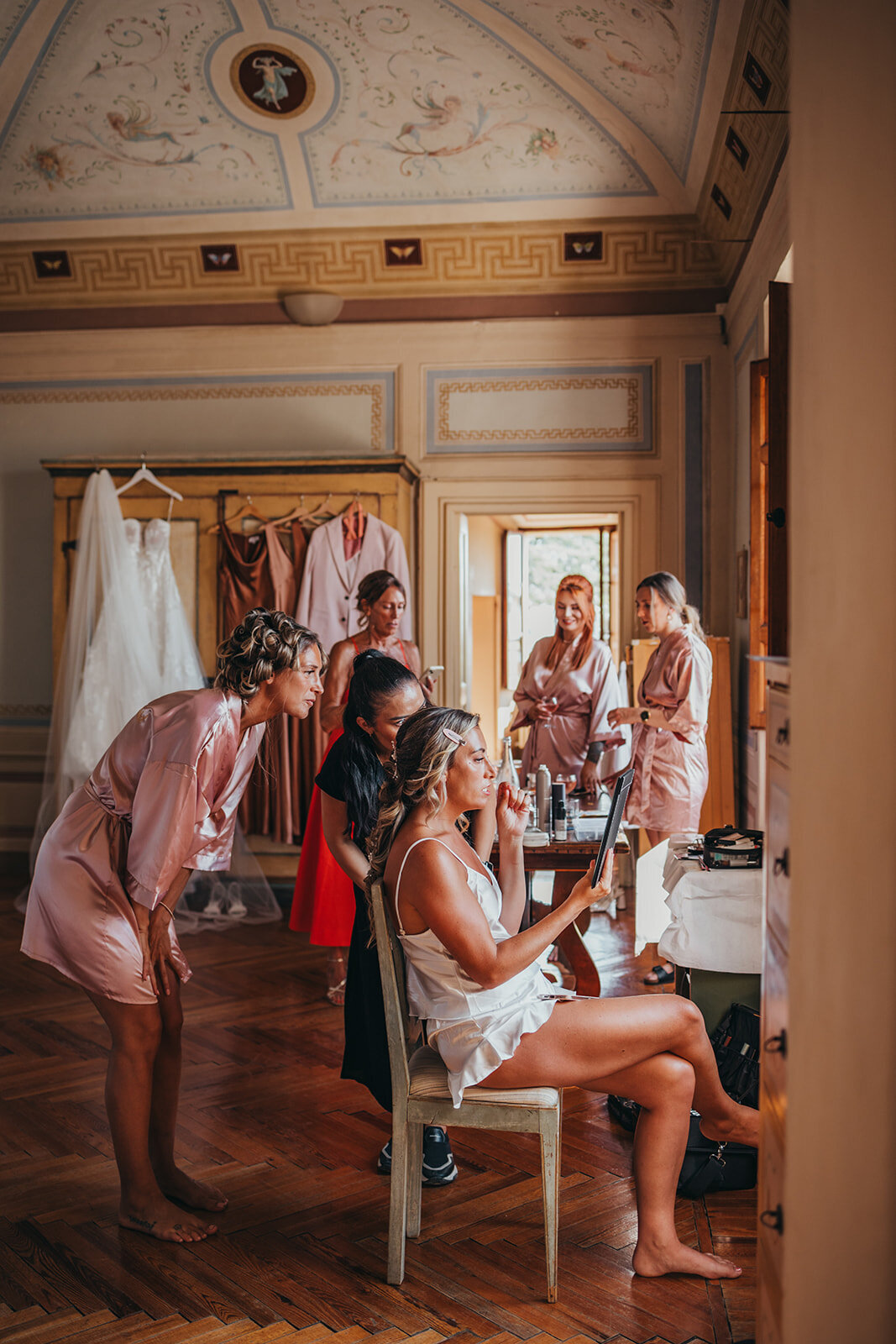 bride has her makeup done