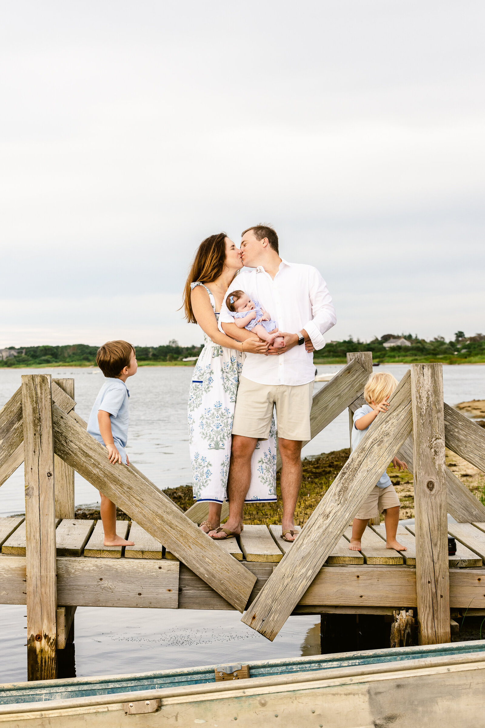 Family of five on dock