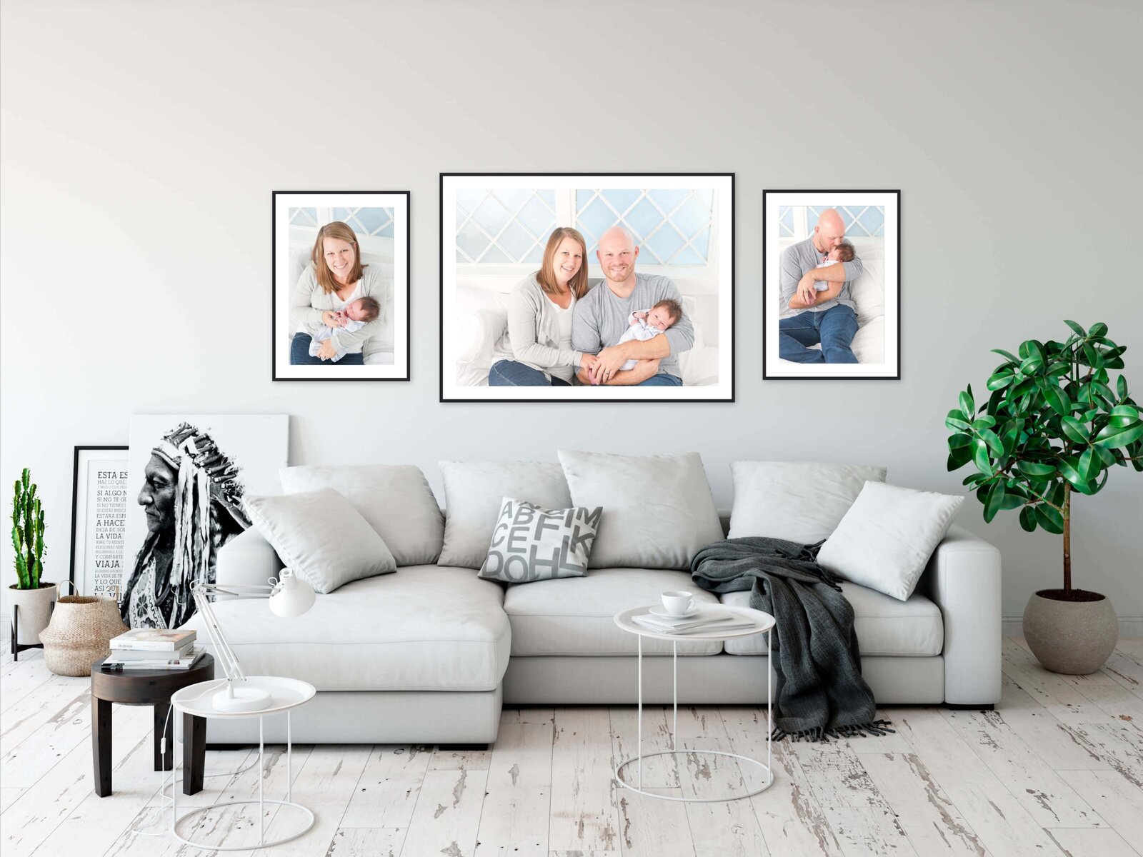 Framed wall prints of parents with newborn in South Bend Indiana
