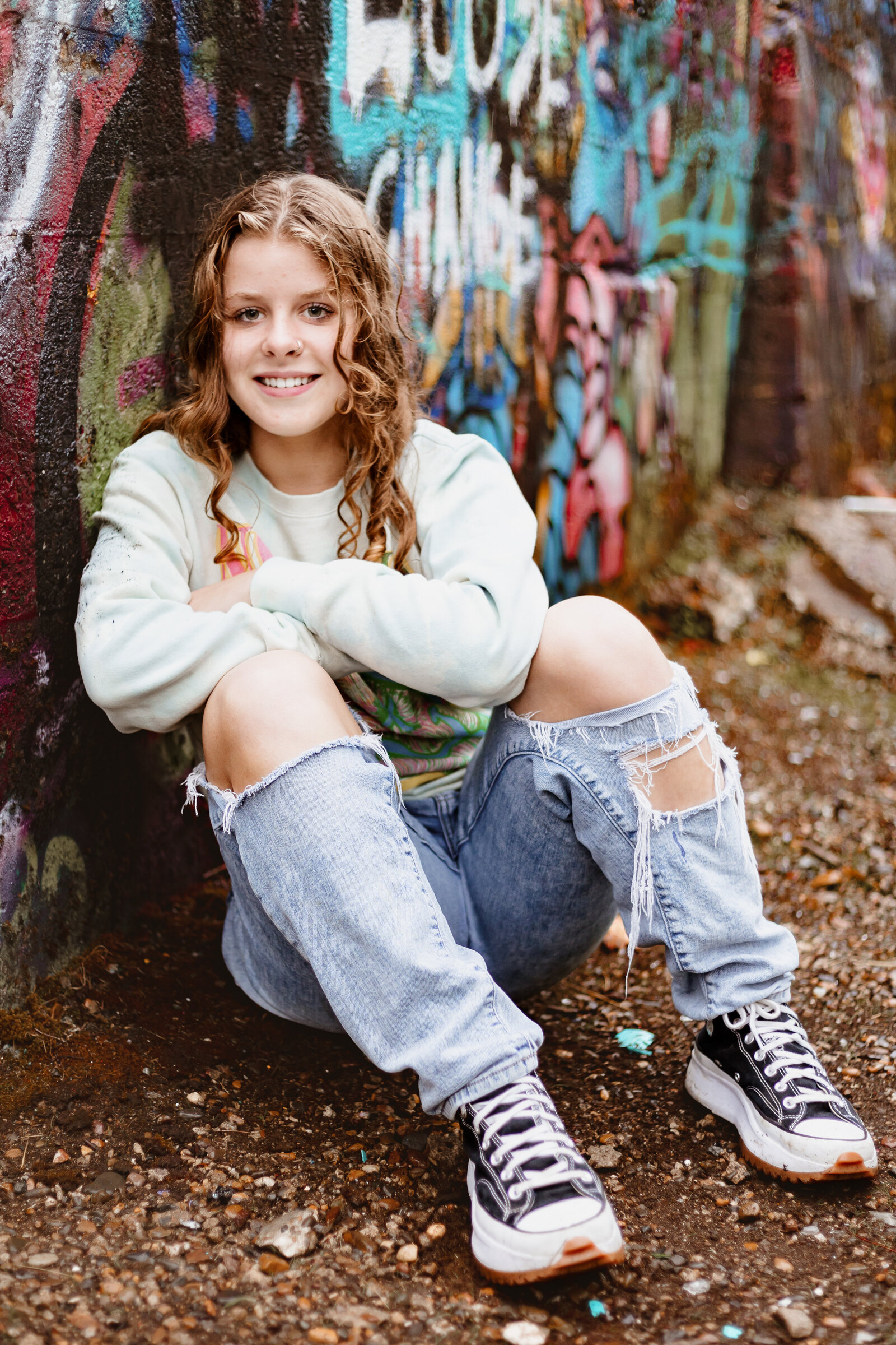 Senior Portraits at the old mill grafetti wall in Vernonia, Oregon