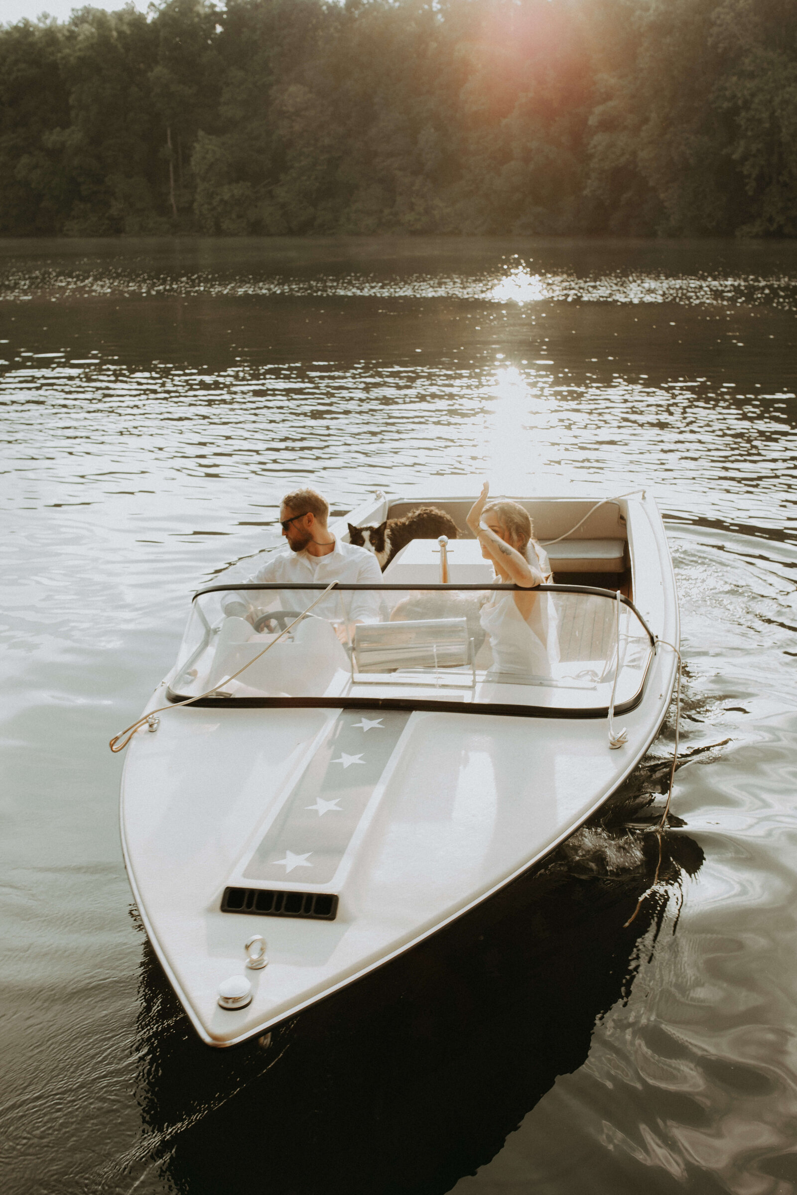 bride and groom portraits on boat