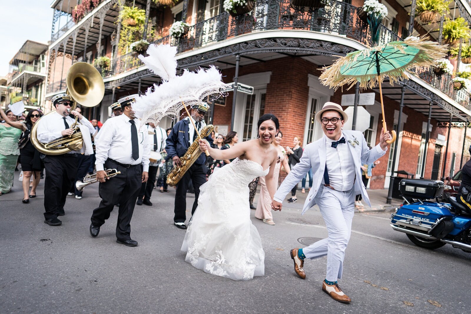 Second line parade for wedding through the French Quarter