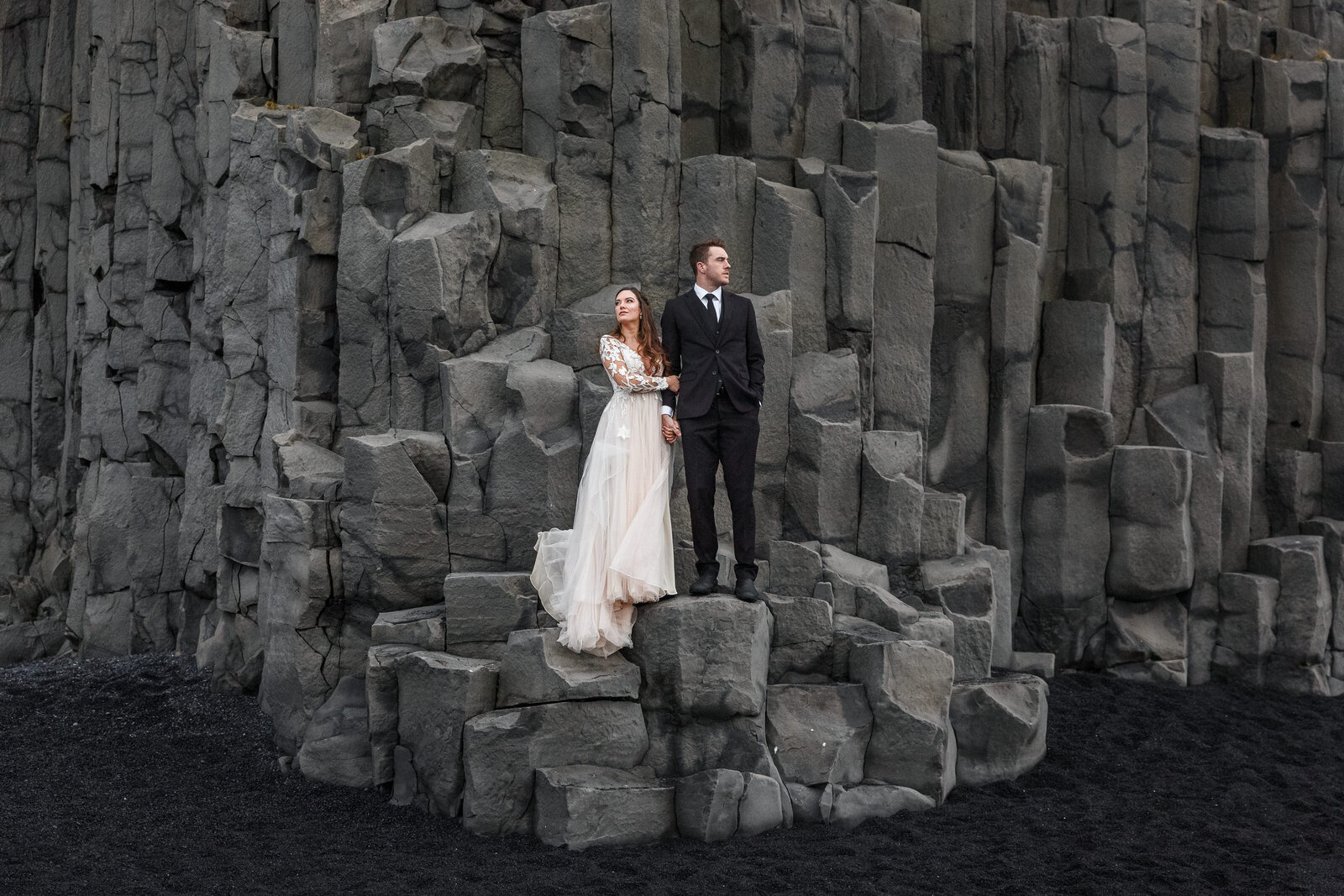 This couple eloped on a black sand beach in Iceland.