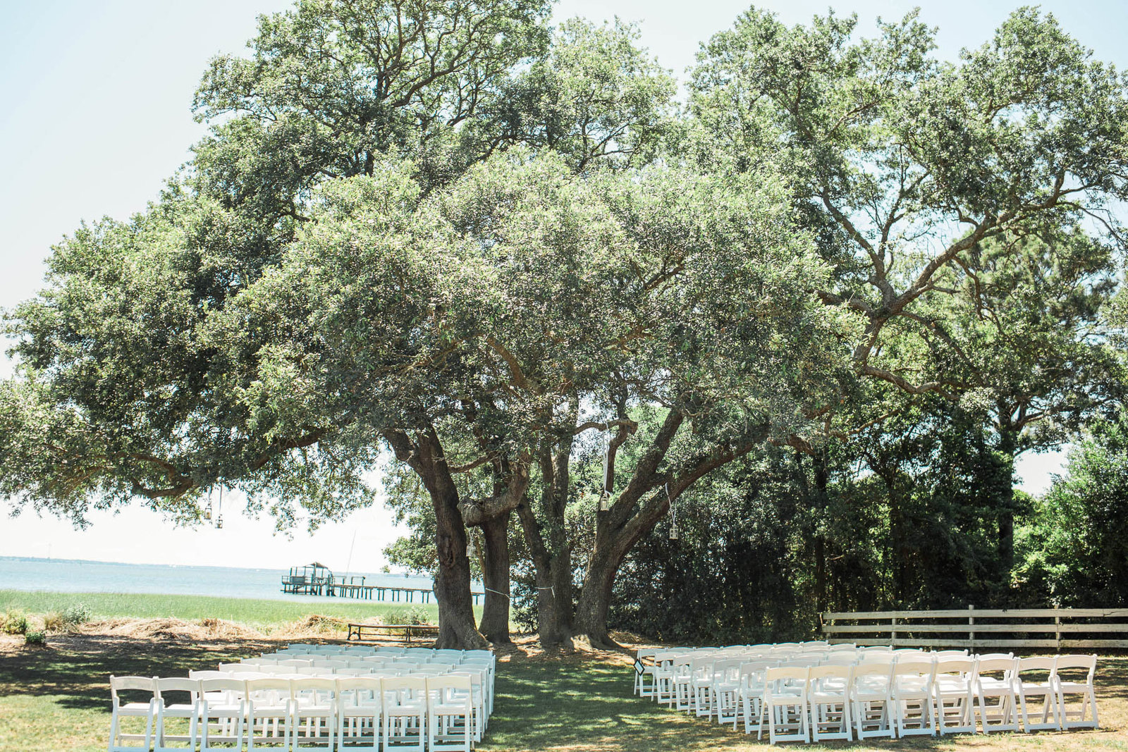 Ceremony is set under an oak tree, Alhambra Hall, Mt Pleasant, South Carolina