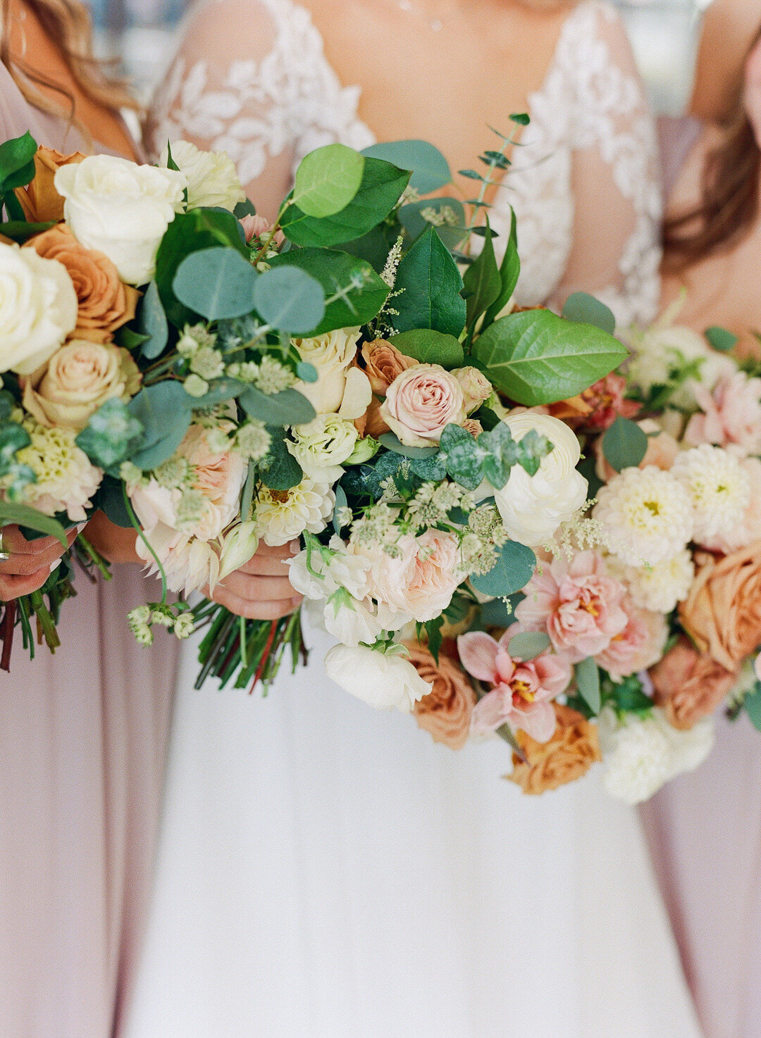 Detail of bride and bridesmaids bouquets