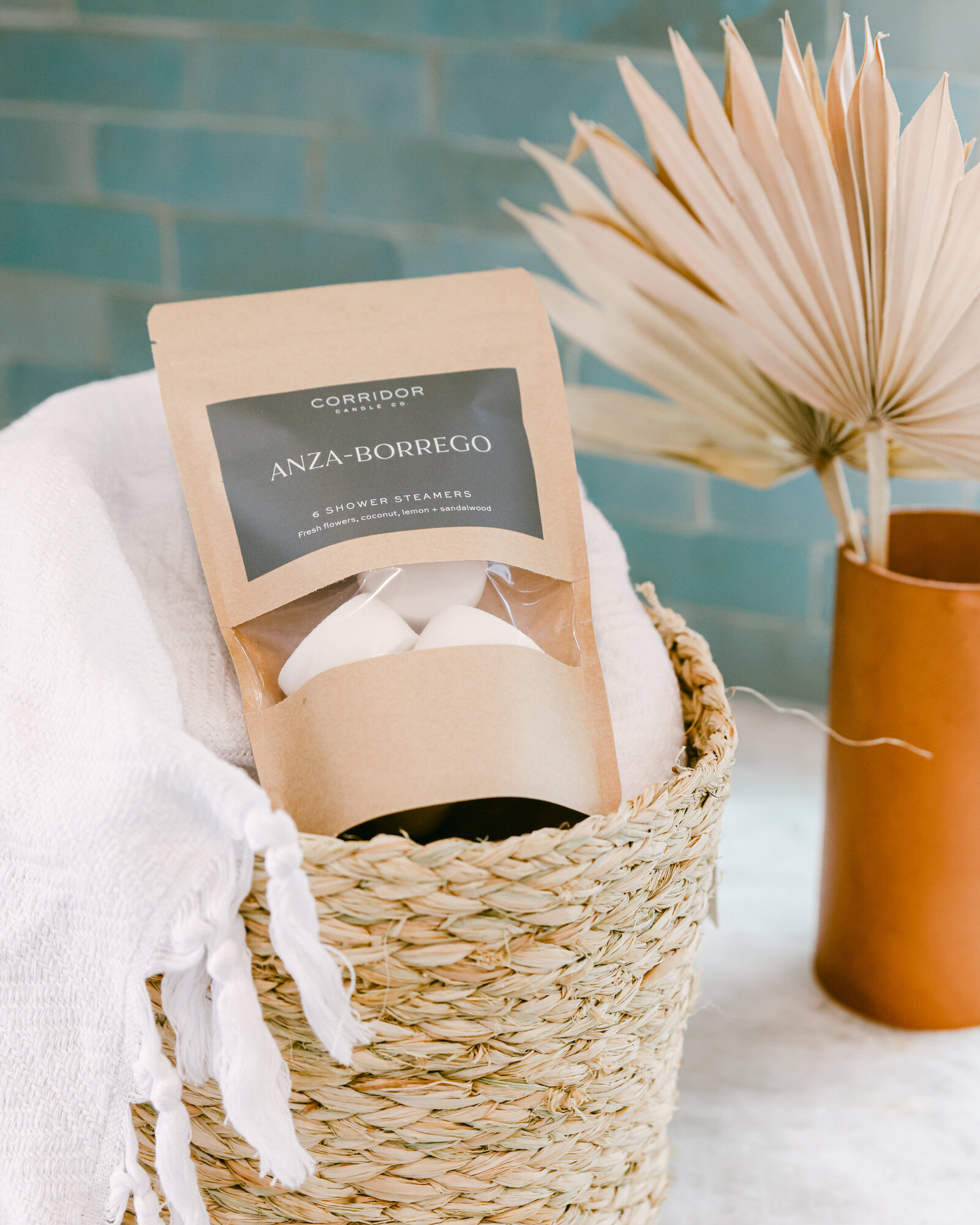 chelsea Loren branding photographer San Diego capturing boho shower steamers by Corridor Candle Co