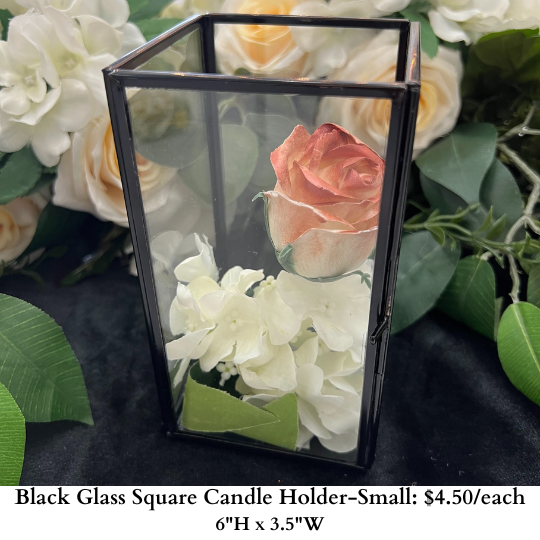 Black Glass Square Candle Holder-Small-981