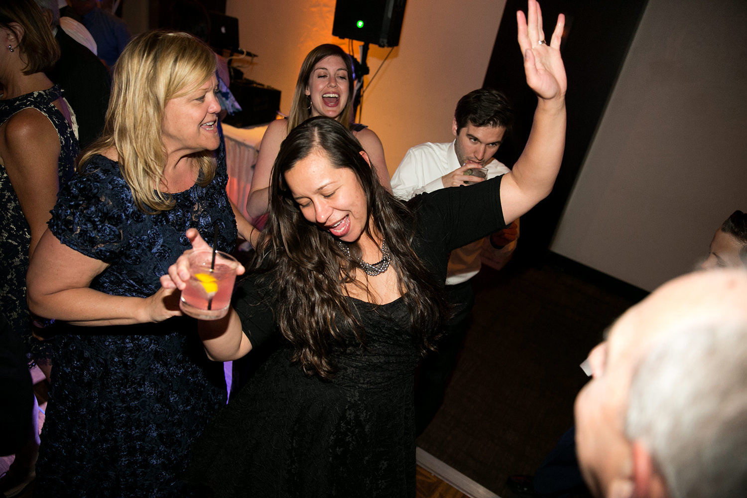 reception dancing with friends