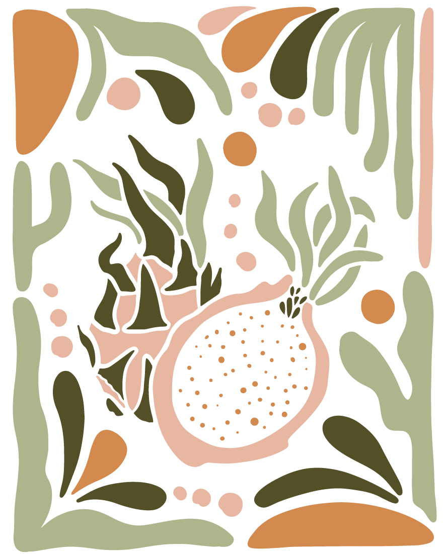 A series of intricate botanical illustrations in soft green, peach, and white tones. These decorative patterns reflect the natural, organic essence of the Herbalista Love brand, highlighting its connection to nature and wellness.