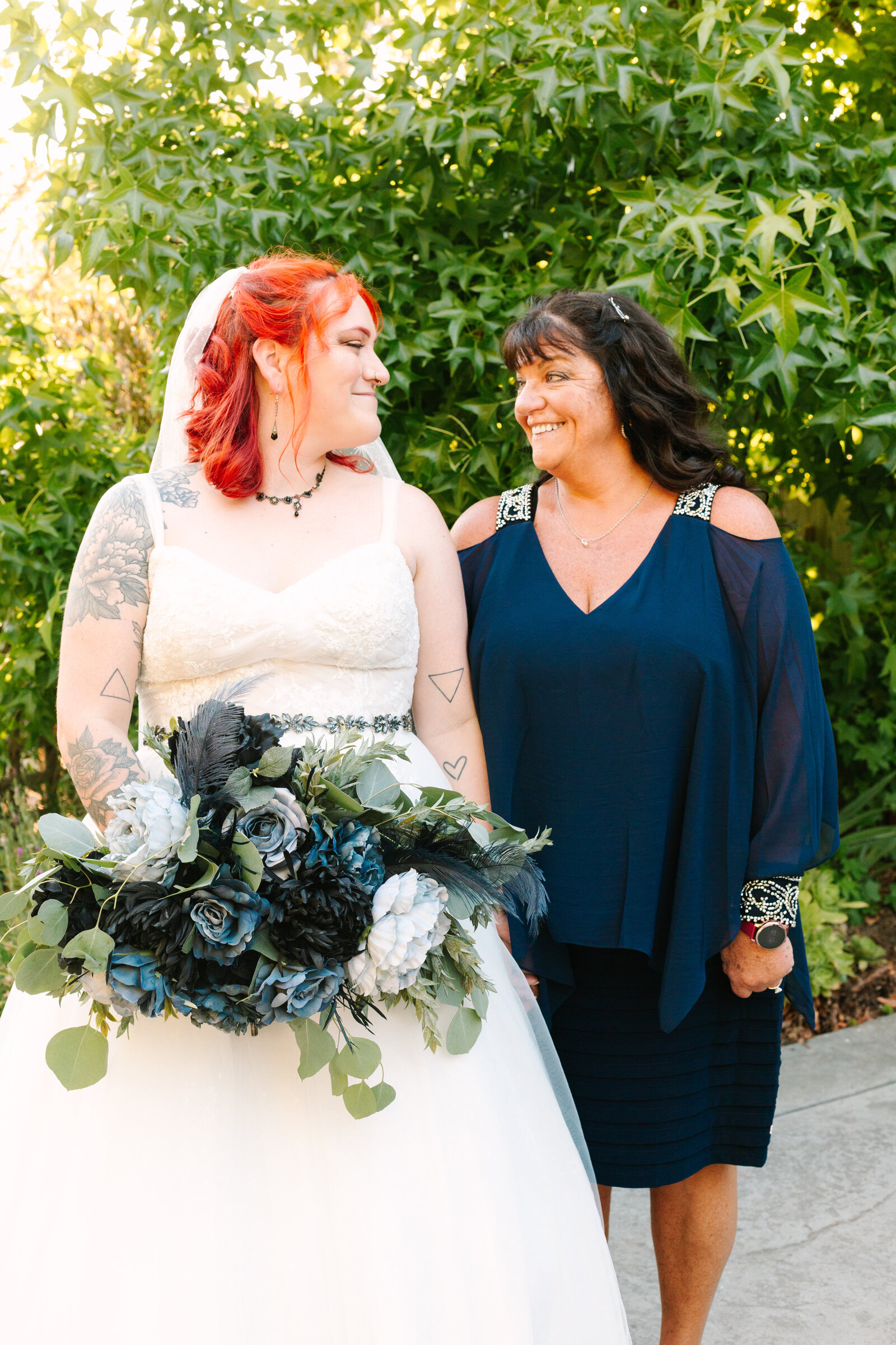 A bride and her mother on her wedding day.