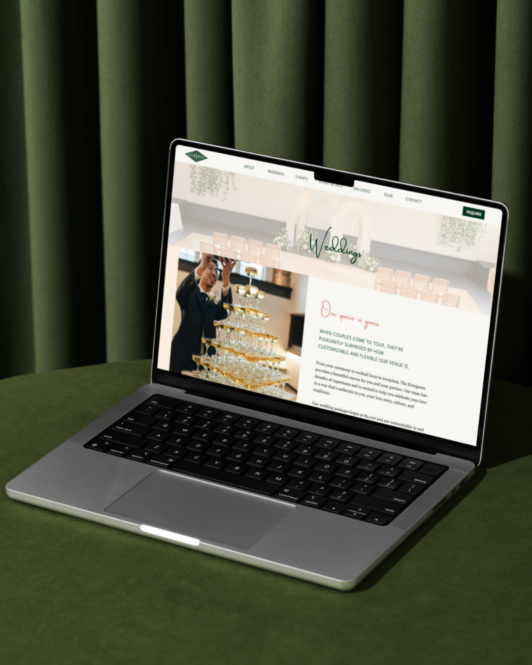 custom Showit website design for The Evergreen, a Portland Wedding Venue