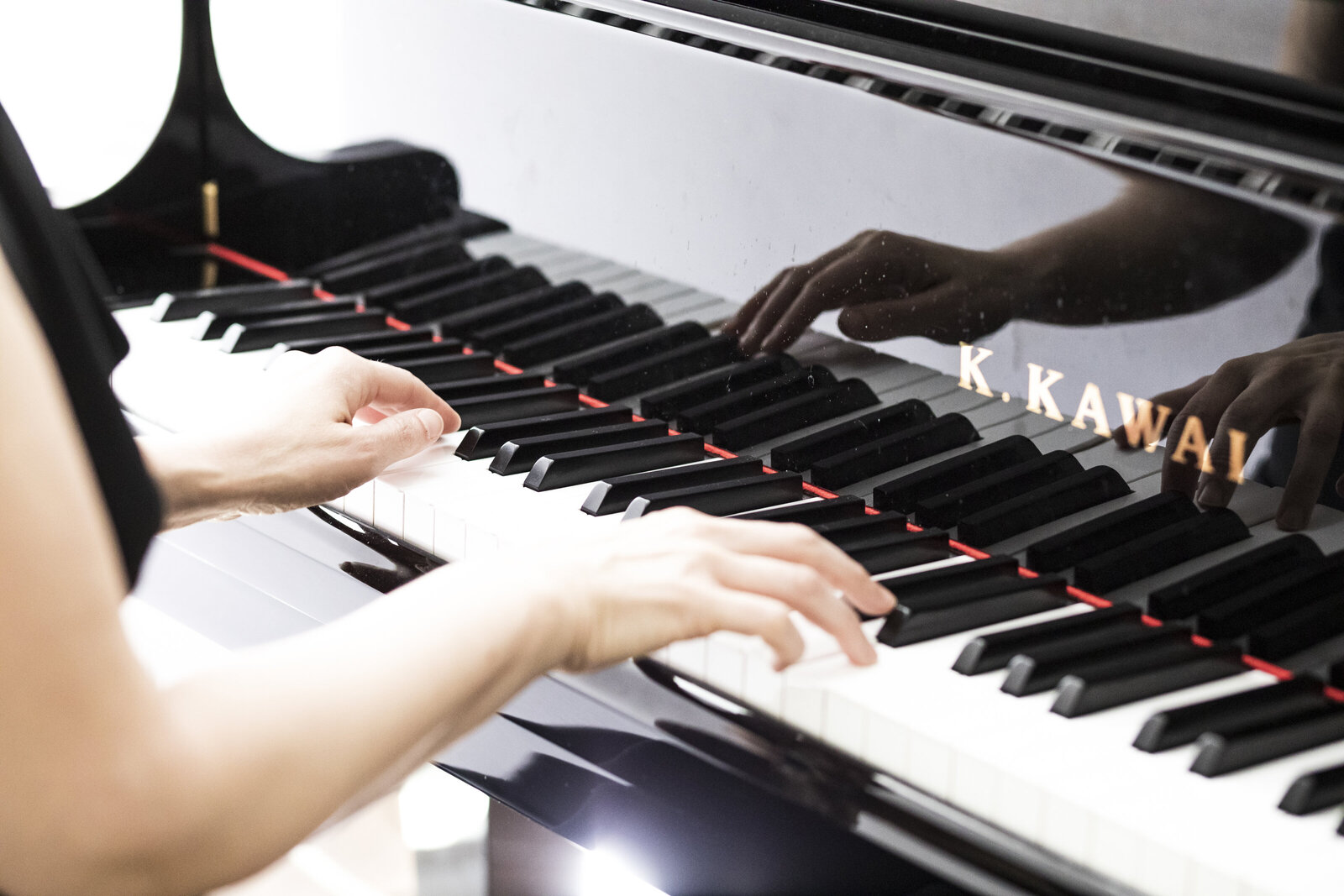 Photo of female hands on grand piano