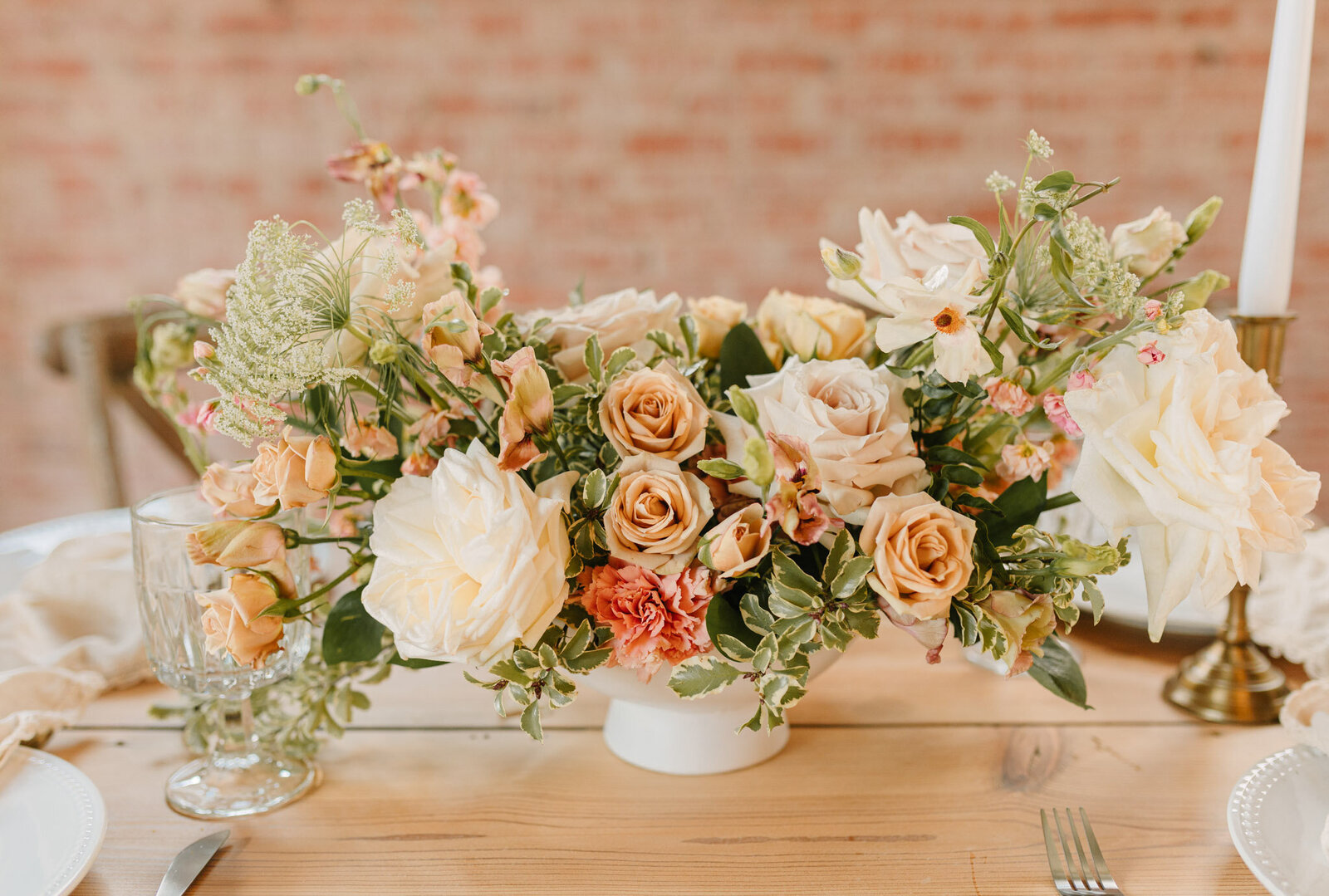 rustic elegant wedding flowers on table