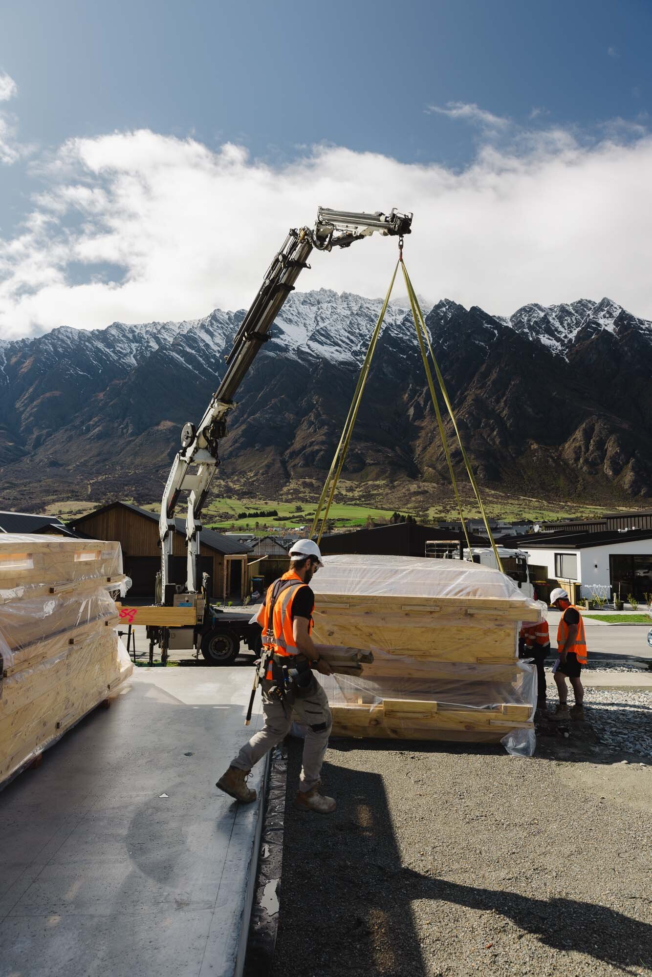 The Twin Peaks Construction builders hard at work on a house build site in Hanleys Farm Queenstown.