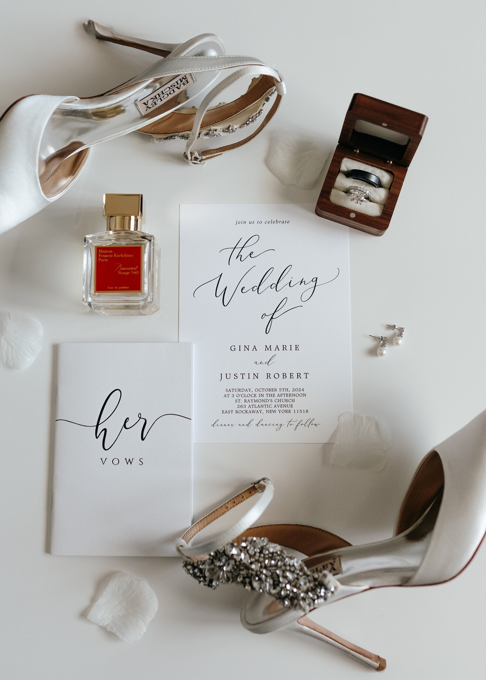Flay lay of elegant white wedding in Long Island | Emma LeeAnn Photography