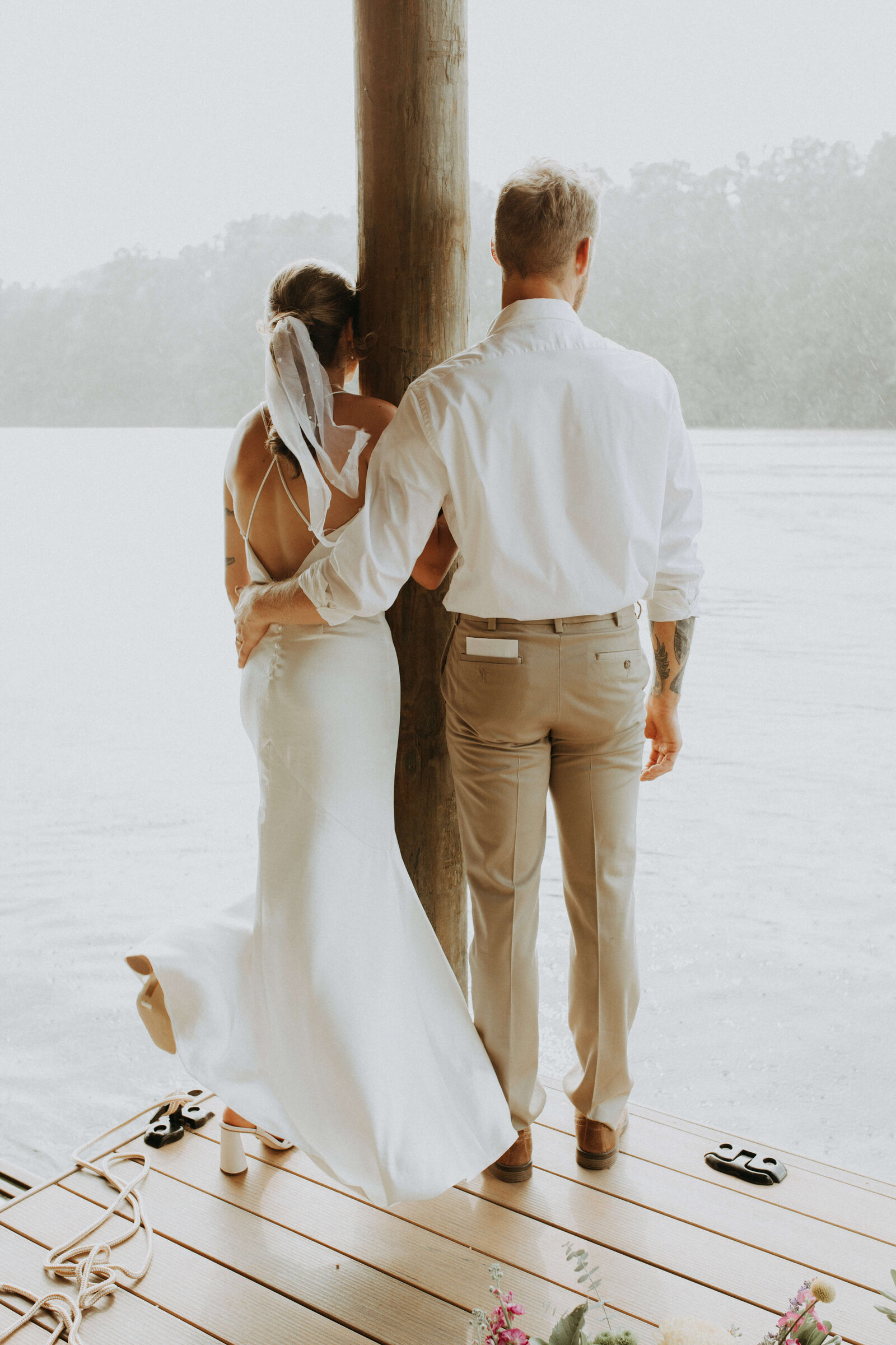 bride and groom portraits by Tennessee River