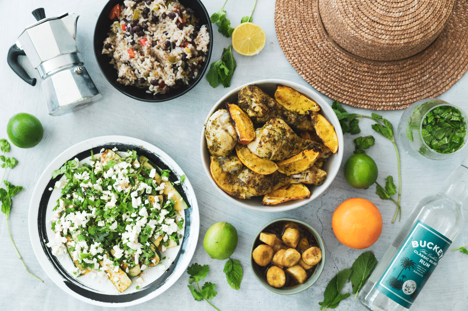 Food photographer and stylist Chelsea Loren based in San Diego styled Cuban food flat lay for around the world global dinner.