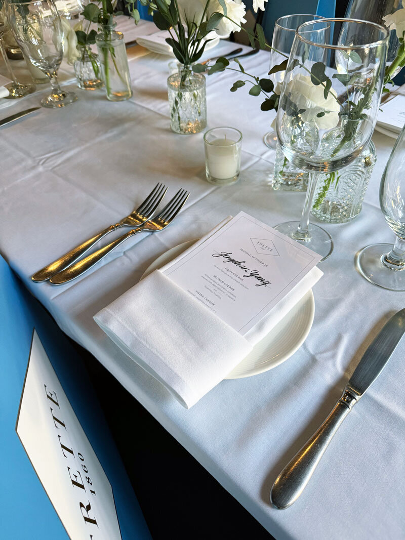 Frette menus for Client Dinner