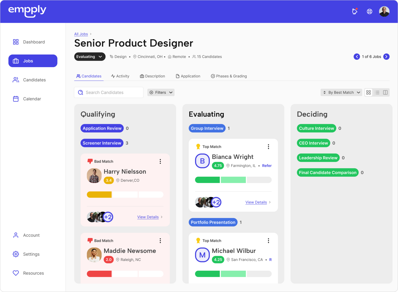 Candidates Tab – Kanban View