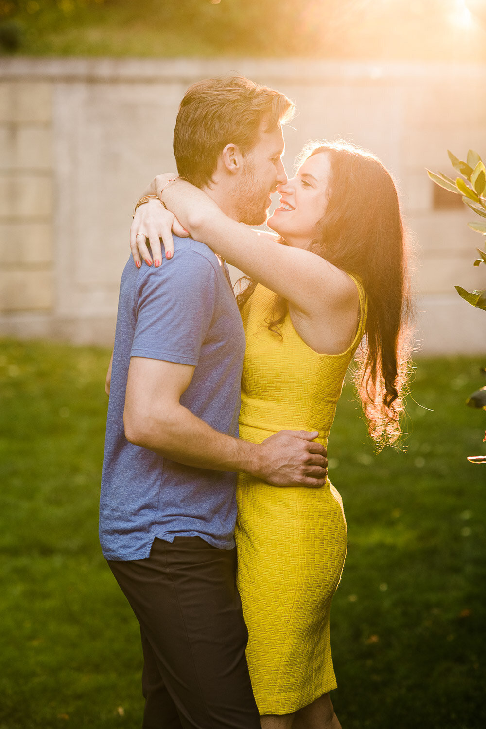 couple hug in sunlight