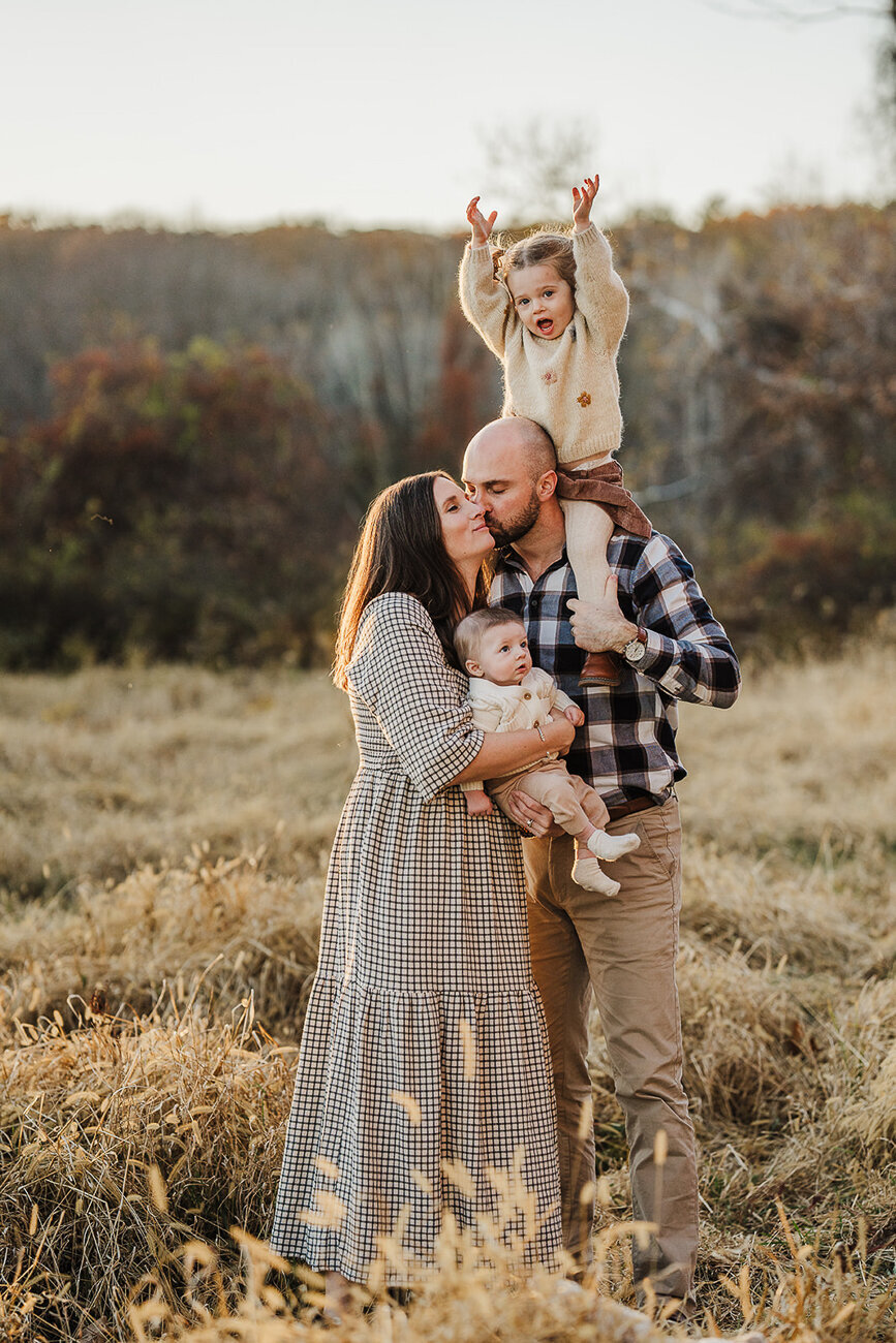 november in boston family photos in a golden field with baby