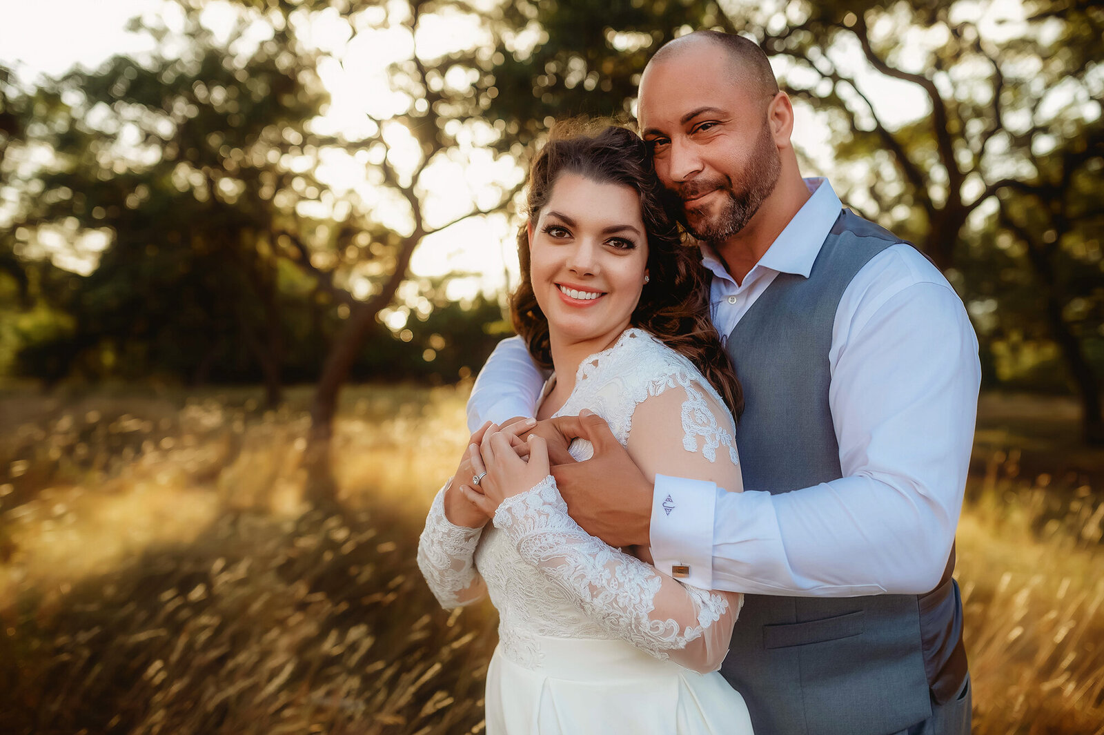 Newlyweds pose for portraits after their Micro Wedding in San Antonio, Texas.