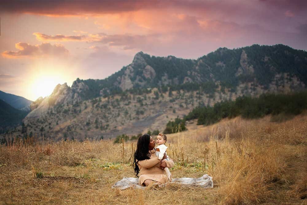 beautiful-black-mom-with-baby-mountian-background-sunset-South-Mesa-Trailhead-Boulder