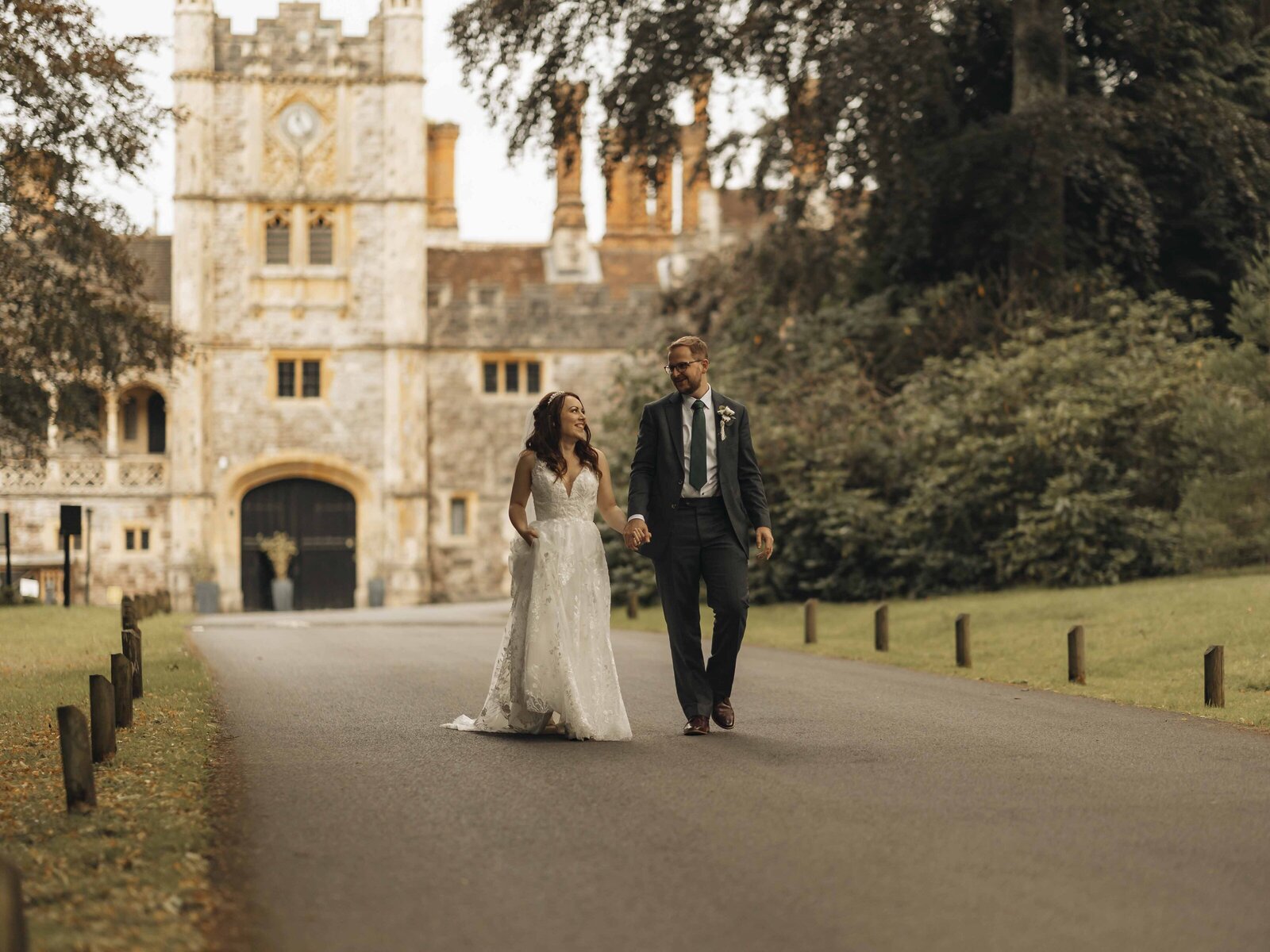 rhinefield house bride and groom walking