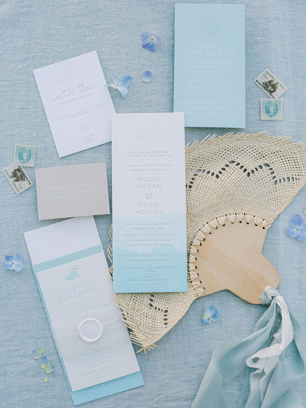 wedding invitation suite  with sea glass inspired wedding colors