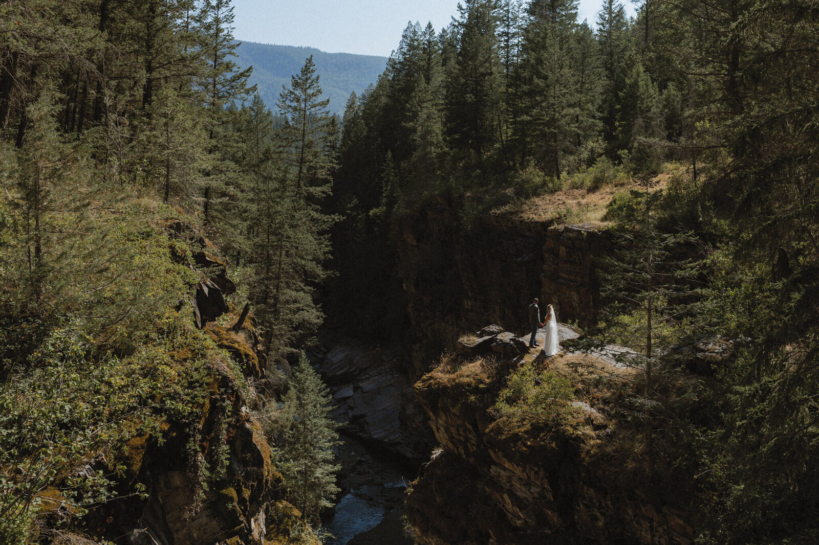 bride and groom overlook bull river during their cranbrook wedding portraits