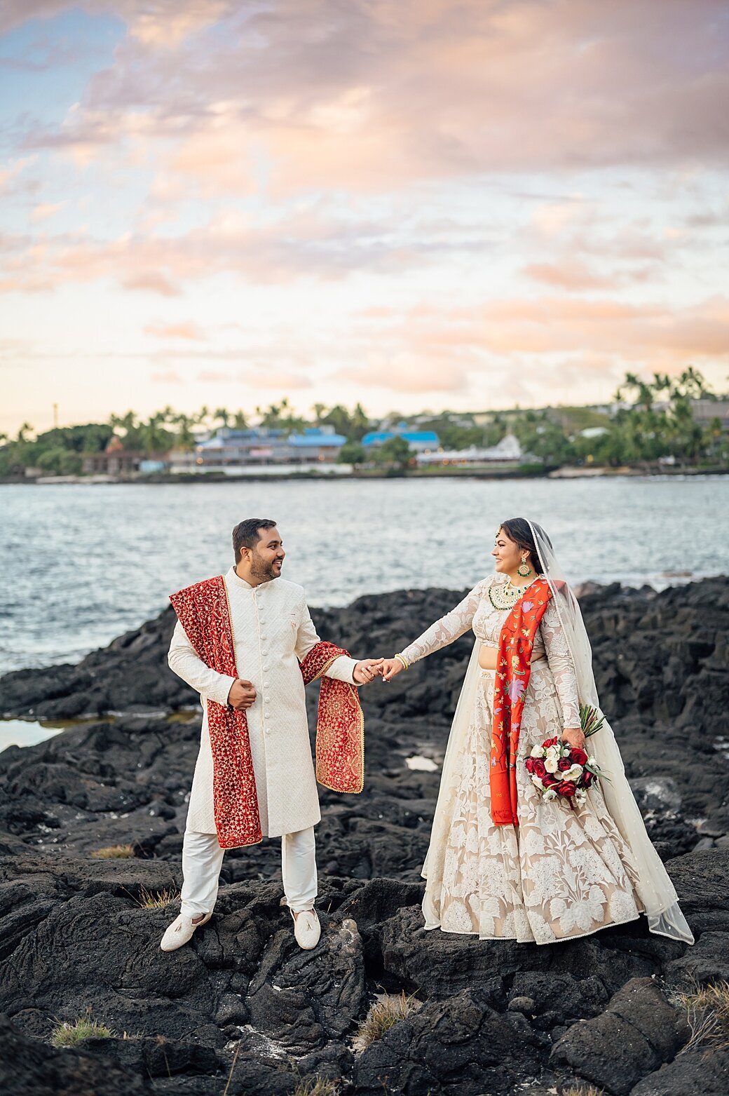 indian couple on their wedding day in kona