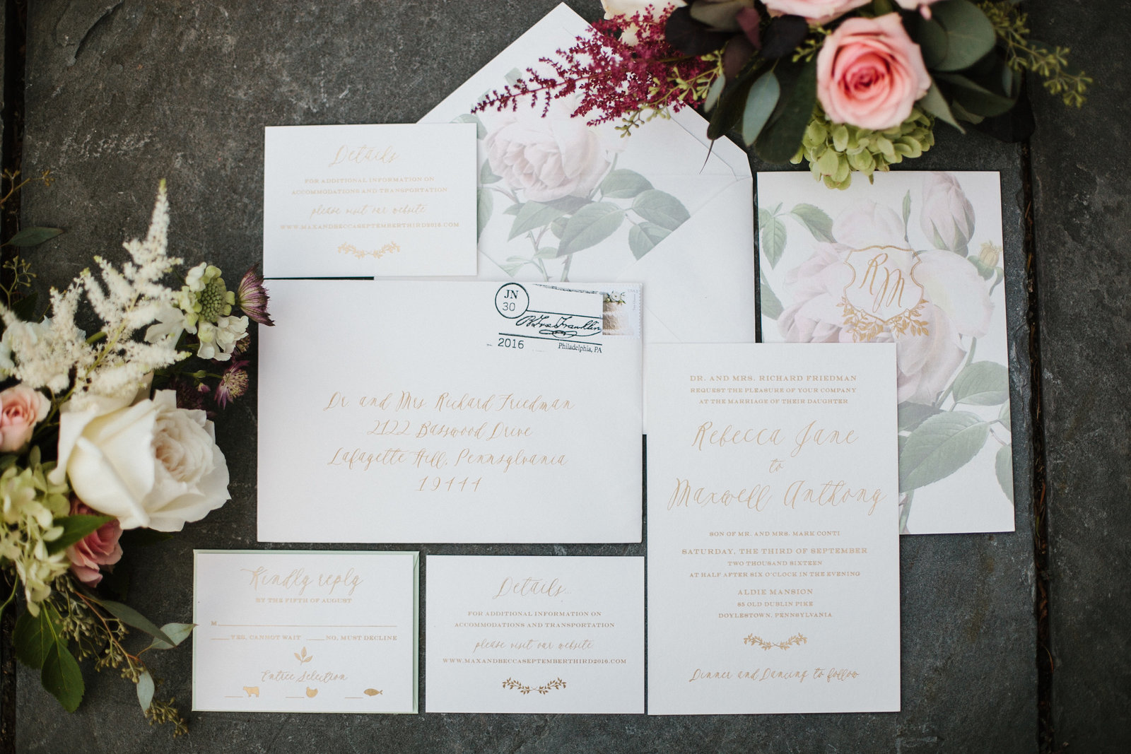 A gorgeous wedding invitation suite, photographed by Sweetwater.