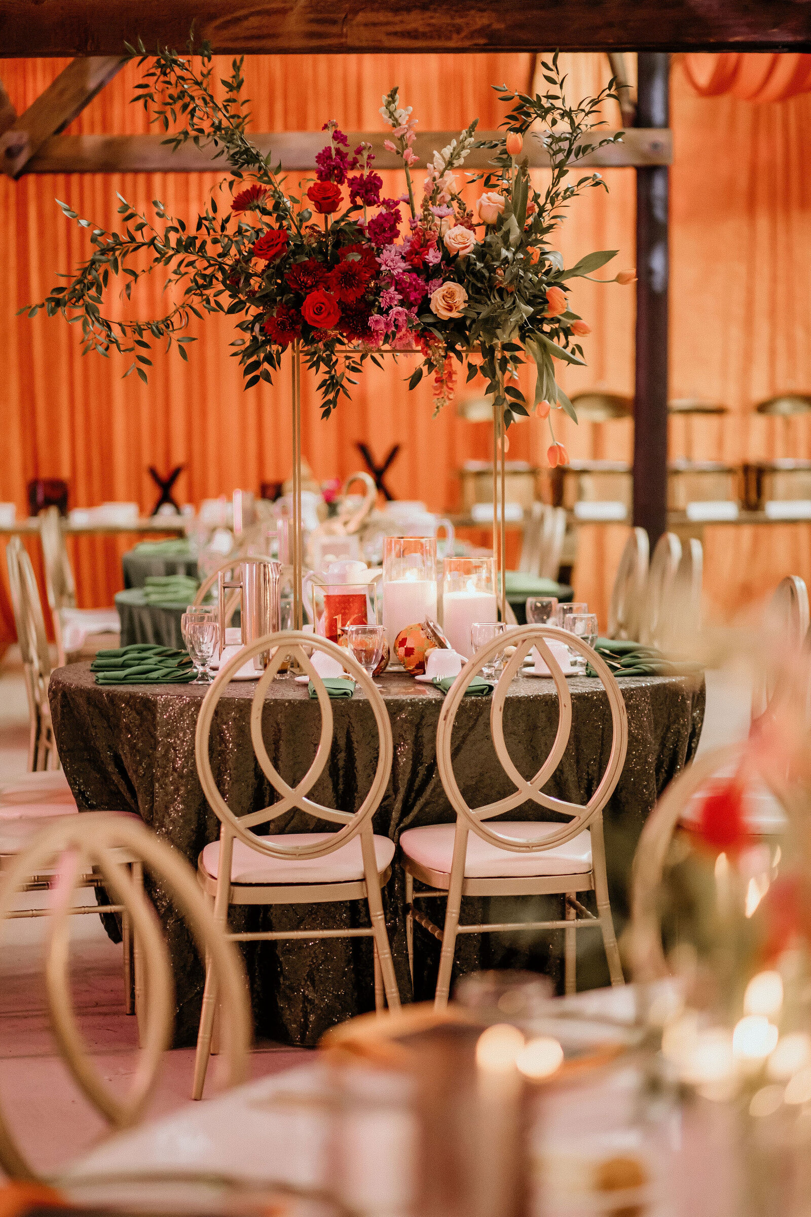 florals on tables for sikh bridal shower