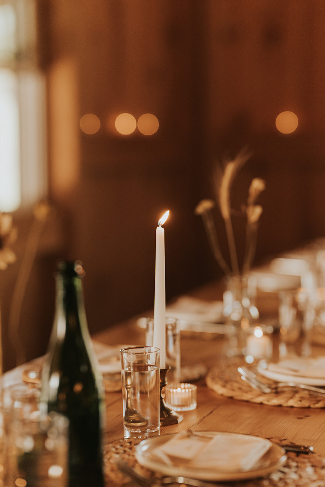 Candle lit at tablescape at New England Wedding