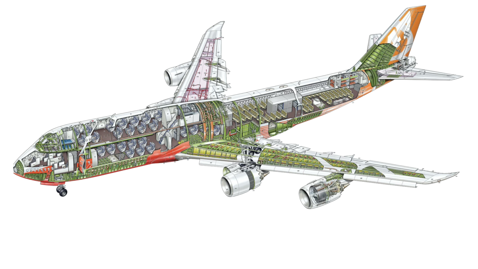 Cutaway Illustration of Airplane showing the interior features