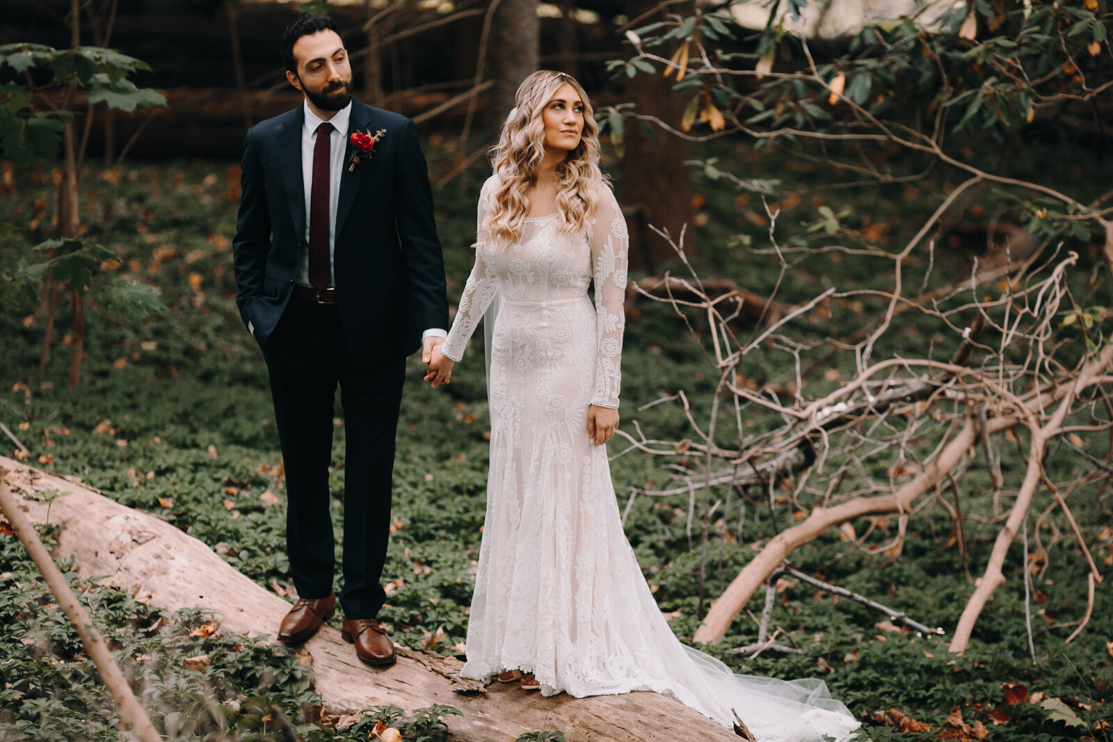 boho woodland forest wedding portraits