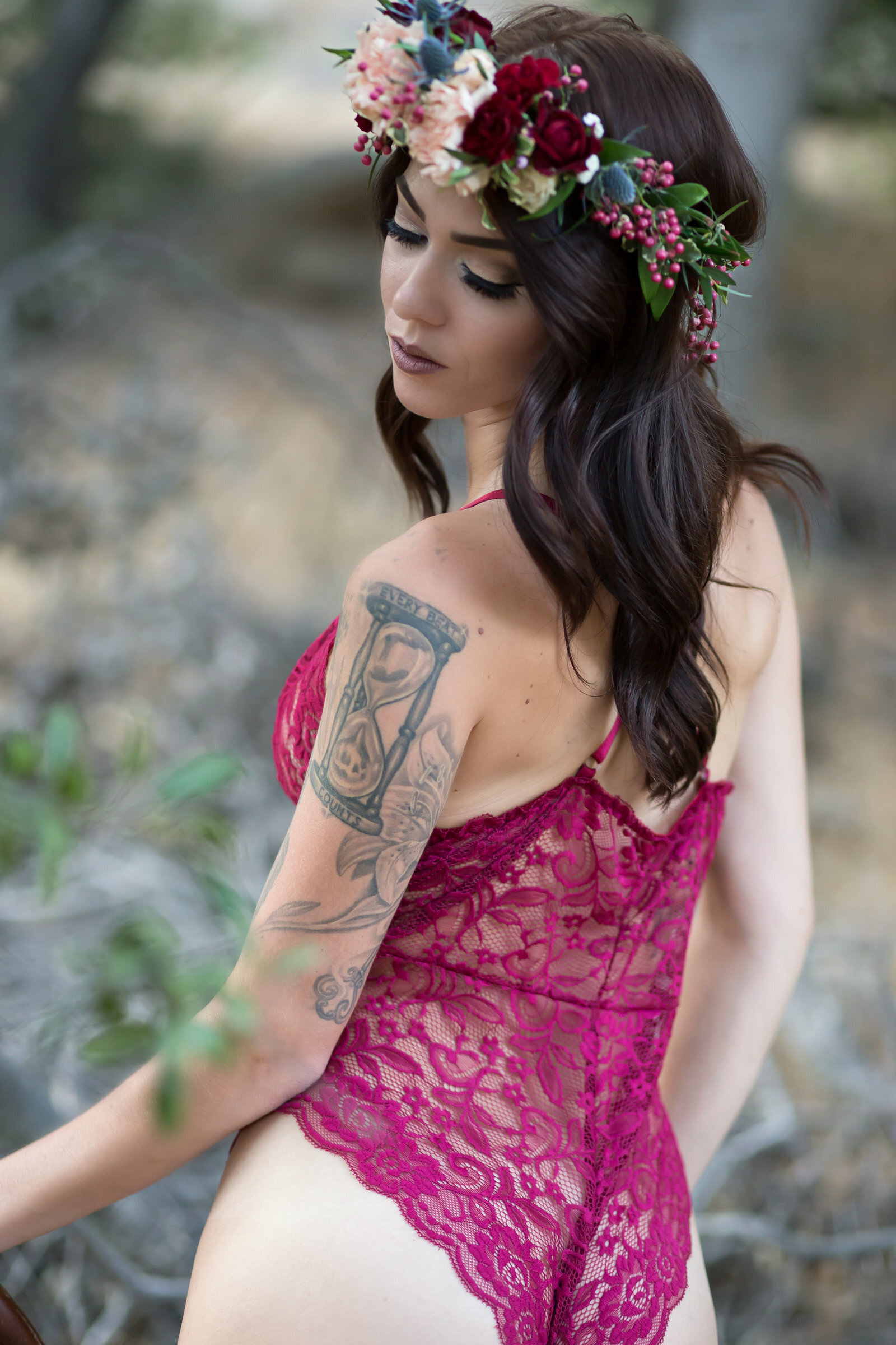 Woman in lace boudoir outfit