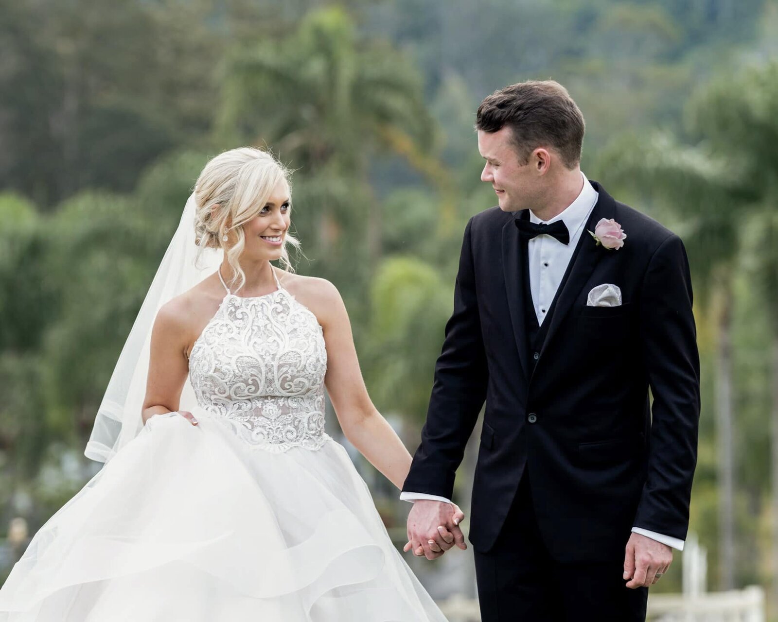 Bride and groom on their wedding day at Austinvilla Estate