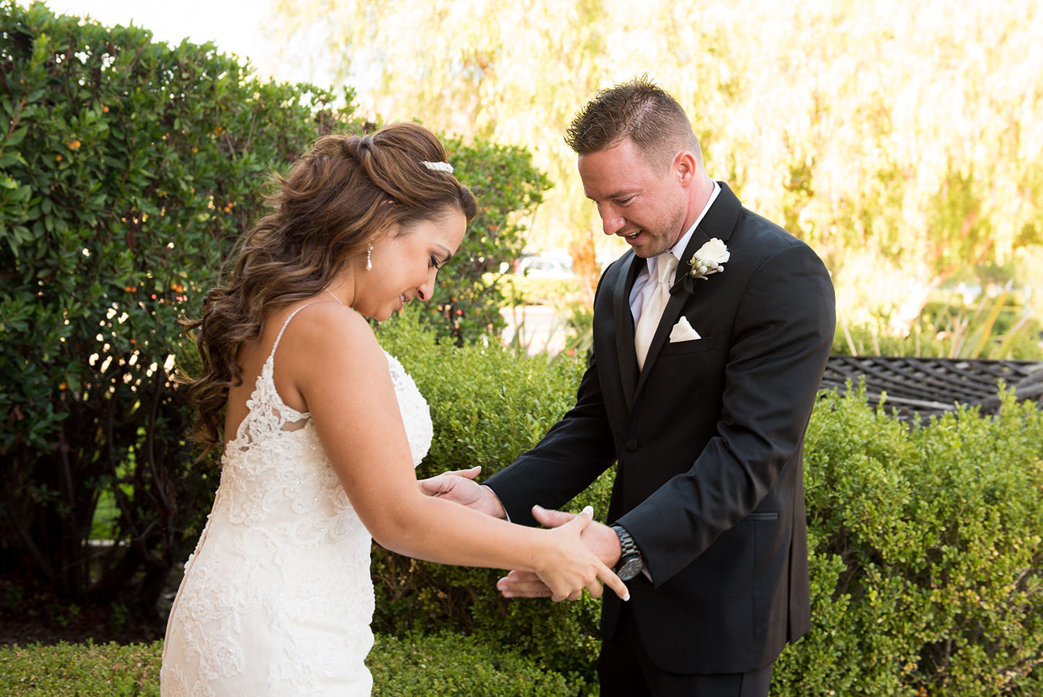 bride and groom first look